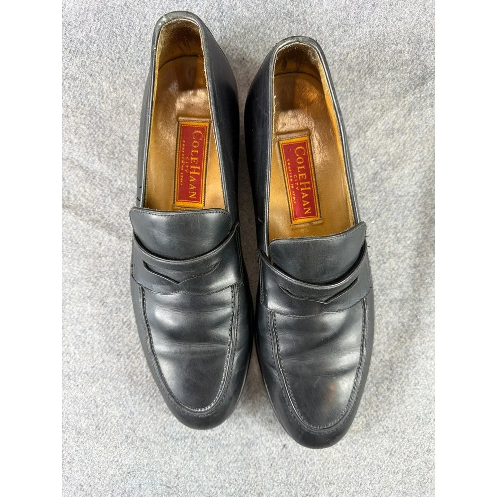 Cole Haan Penny Loafer Mens 9 B Black‎ Leather Grand Os Made In Italy Dress Shoe